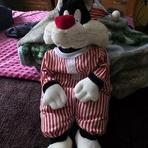 Warner Bros. Sylvester Plush in Red and White Striped Pajamas